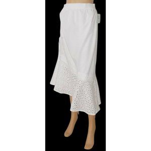 Studio West L NEW White Eyelet Asymmetrical Skirt